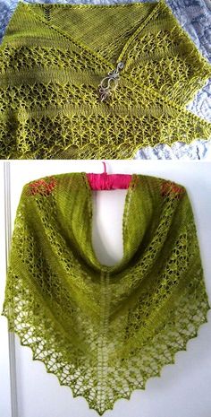 two pictures show the same green shawl