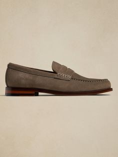 Our timeless classic penny loafer in soft genuine suede upper with breathable fabric lining. Ortholite footbed for premium comfort and long lasting rebound. Made exclusively for Banana Republic Factory. #888895 Classic Suede Loafers With Cushioned Footbed, Penny Loafer, Banana Republic Factory, Penny Loafers, Timeless Classic, Breathable Fabric, Penny, Banana Republic, Gap