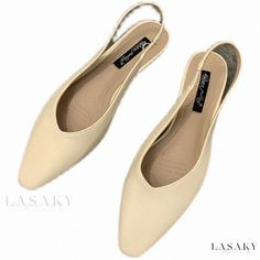 Lasaky - Pointed Toe Flat Sandals with Ankle Strap for Women Trendy Beige Slingback Sandals With Flat Heel, Trendy Beige Slingback Sandals With Ankle Strap, Trendy Beige Ankle Strap Slingback Sandals, Casual Summer Slingback Sandals With Pointed Toe, Casual Pointed Toe Slingback Sandals For Summer, Cream Pointed Toe Flats For Summer, Beige Flat Heel Slingback Pumps For Summer, Beige Slingback Pumps With Low Heel For Summer, Flat Synthetic Slingback Pumps For Summer