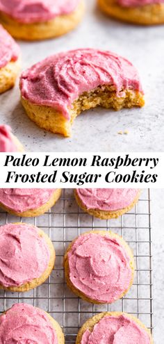 a batch of palen raspberry frosted sugar cookies on a cooling rack