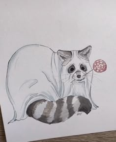 a drawing of a raccoon with a lollipop in its mouth