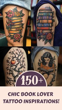 some tattoos that are on the back of their legs, and one has a woman with books