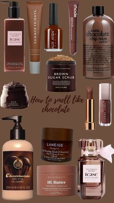 Beauty Essentials Aesthetic, Chocolate Scented Products, Chocolate Smelling Products, Chocolate Perfume For Women, Body Care Products Aesthetic, How To Smell Like Chocolate, Shower Products Aesthetic, Smell Combos, Chocolate Perfume