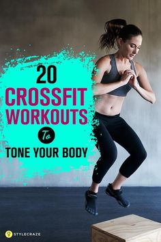 a woman doing crossfit exercises with the words 20 crossfit workouts to tone your body