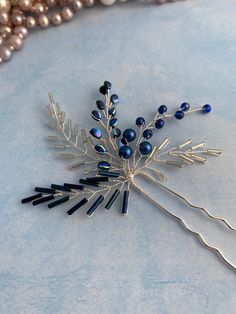 Beaded Hair Accessories, Silver Blue Hair, Blue Hair Pins, Blue Wedding Hair, Anting Manik, Bridal Hair Pin, Beaded Hair Pins, Bead Hair Accessories, Bridesmaid Hair Accessories