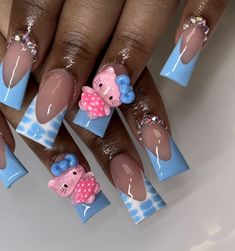 K-pop Nail Ideas, Blue Duck Nails, Duck Nails Acrylic, Duck Nails Short, Nails Duck, Nail Party