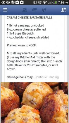 an app showing the recipe for cheese sausage balls