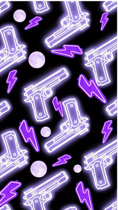 an image of neon purple and black wallpaper with different types of electrical devices on it