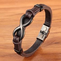 Mens Bracelet Diy, Infinity Logo, Bracelet Viking, Infinity Charm, Brown Leather Bracelet, Bracelet Apple Watch, Mens Leather Bracelet, Leather Cuffs Bracelet, Metal Charm