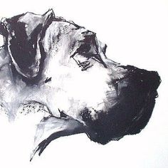 a black and white drawing of a dog's head