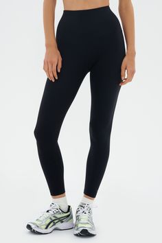 An all new extra waist version of our high waist Airweight legging engineered to fit every curve and flow with your workouts. Our ultra luxe Airweight fabric has a supremely soft hand and second skin comfort. BEST FOR: hot yoga, barre, Pilates. Model is 5’10” and wears a size small. Black Minimal Stretch Activewear For Training, Compressive Functional Tights With Wide Waistband, Athleisure Sports Tights With Minimal Stretch, Compressive Yoga Pants With Wide Waistband For Training, Black Minimal Stretch Activewear For Workout, Black Activewear With Wide Waistband For Pilates, Athleisure Tights With Minimal Stretch For Workout, Black Athleisure Tights With Contoured Waistband, Black High Stretch Yoga Pants