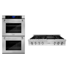 ZLINE Kitchen Package with 48 in. Stainless Steel Rangetop and 30 in. Double Wall Oven Convection Wall Oven, Double Electric Wall Oven, Zline Kitchen, Convection Cooking, Professional Cooking, Single Wall Oven, Kitchen Appliance Packages, Range Top, Iron Grate