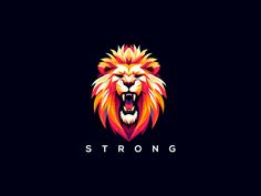 a lion's head with the word strong on it