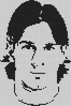 a black and white image of a man's face on a cross stitch pattern