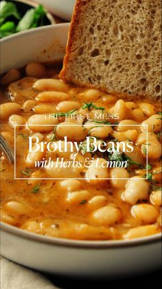 These one-pot vegan brothy beans are super flavourful with herbs, lemon, garlic, chili, well-browned onions and shallots, and umami-rich miso paste added at the end. A deeply savory pot of beans awaits after 1 ½ hours of mostly inactive simmering time. Brothy Beans, Pot Of Beans, Beans From Scratch, Cook Beans, Miso Paste, Vegan Soup, Healthy Soup Recipes, Meatless Meals