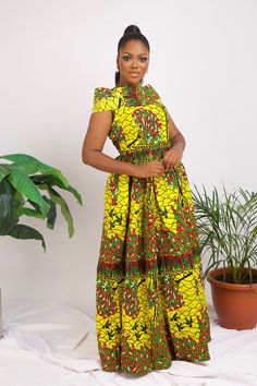 This exquisite outfit is an ideal choice for any occasion, be it a date, hangouts, work, church, dinner, movie night, birthday, wedding or any party. Its versatility ensures it's the perfect fit for every occasion. Features: - Crafted by hand from 100% African wax cotton As always, our designs are completely handmade and can be customized to your liking, this means you're welcome to request alterations, whether it's custom lengths for petite or tall individuals, design element additions or removals, or a different fabric selection. Just get in touch with us and we will be happy to take any special request. For the best fit, you can provide your measurements or select your size from our accurate size chart. Don't forget to include your height when ordering to ensure the perfect length. Care Yellow Printed Maxi Dress For Party, Yellow Short Sleeve Maxi Dress For Party, Printed Yellow Maxi Dress, Birthday Shoots, African Print Maxi Dress, African Gowns, Dress African Print, Dress Ankara, African Print Dress Ankara