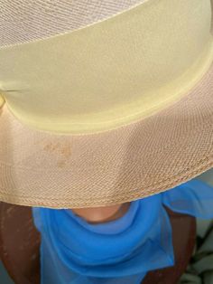 "This is a lovely vintage hat from the 70s or early 80s. No labels, only a Union tag. It measures 20.5\" around the inside. It is a tightly woven natural straw hat with a removable yellow scarf hatband & plastic flower trim. The scarf & flowers are just pinned to the hat & can easily be removed without damaging the hat. It has a short brim all around, that measures 2-1/4\" in back to 2-1/2\" in front. The hat is in good, vintage condition. It shows some pale spotting on the top of th Yellow Scarf, Plastic Flower, Bowler Hat, Vintage Hat, Plastic Flowers, Hat Band, Hats Vintage, Straw Hat, Sun Hats