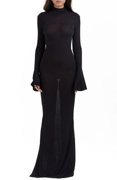 HOUSE OF CB Sancha Open Back Long Sleeve Semisheer Body-Con Maxi Dress | Nordstrom Darling Dress, House Of Cb, Long Black Dress, Dark Fashion, Lookbook Outfits, Celebrity Couples, Nordstrom Dresses, Long Sleeve Maxi Dress, Maquillaje De Ojos