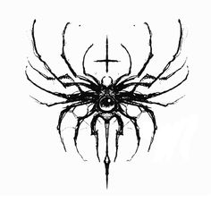 a black and white drawing of a spider