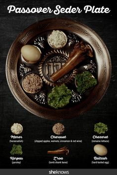 an advertisement for passover seed plate with different types of seeds and spices on it