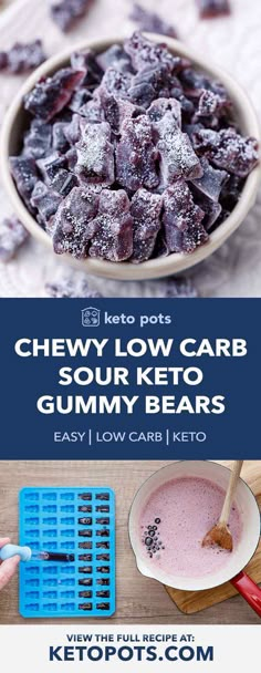 the recipe for chewy low carb sour keto gummy bears is shown