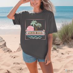 Tropical Beach Bum Comfort Colors T-shirt - Basically Beachy Retro Text Print T-shirt For Beach, Retro Funny Print T-shirt For Beach, Retro Beach T-shirt With Funny Print, Retro Funny Print T-shirt For The Beach, Retro Beach T-shirt With Text Print, Soft-washed T-shirt For Beach Season Vacation, Soft-washed T-shirt For Beach Vacation, Retro Beach Season T-shirt, Trendy Beach T-shirt