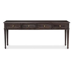 an antique console table with three drawers on one side and two smaller drawers on the other