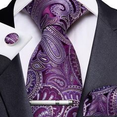 Clip & Sternum Set – DiBanGuStore Purple Paisley, Red Paisley, Cufflink Set, Vintage Clothing Men, Men's Tie, Groom Outfit, Cufflinks Wedding, Amaranth, Purple Silk