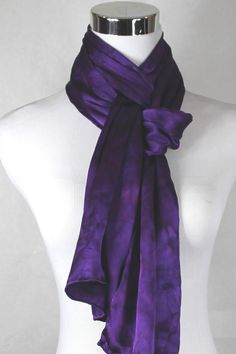 "Hand painted 14\"x72\" Charmeuse silk scarf in shades of deep Purple, every monitor is different but the dye I use is a true purple. Each scarf is hand dyed one at a time and made to order, as such each one will be slightly different as that is the nature of the hand dyed process. I will try to get it as close to the photograph as possible, but please be kind and forgive an artists hand. Product information: Designer - Mary Jane Davidson Material- 100 % natural 19.5mm Charmeuse silk Size - 14\" Hand Dyed Silk Scarf, Sioux City, Dyed Silk, Silk Shawl, Hand Dyed Silk, Purple Silk, Silk Wrap, Sioux, Deep Purple