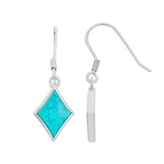 A kite-shaped design accentuated with a lab-created blue opal gives these sterling silver drop earrings classic charm. Comes in a gift box.EARRING DETAILS Length: 1.37 in. Backings: fishhook Metal: rhodium-plated sterling silver STONE DETAILS Stone type: lab-created blue opal Setting: inlay  Size: One Size. Gender: female. Age Group: adult. Earrings Classic, Sterling Silver Drop Earrings, Best Leggings, Silver Drop Earrings, Blue Opal, Teardrop Earrings, Rhodium Plated, Gender Female, Jewelry Earrings Dangle