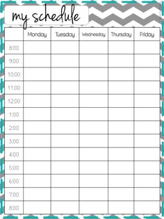 a printable schedule for the week with blue and gray chevrons on it