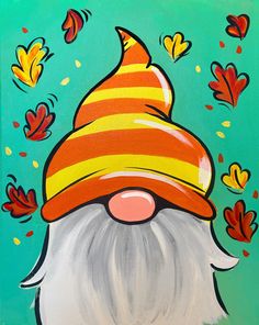 a painting of a gnome wearing a striped hat