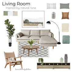 the living room is designed in neutral tones