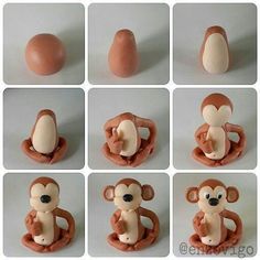 there are many pictures of different toys in the shape of monkeys and bananas, including an egg