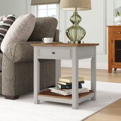 a living room scene with focus on the end table