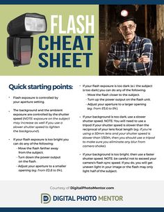 an advertisement for the digital photo mentor flash sheet with a man in plaid shirt and hat