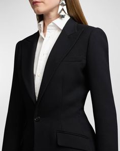 Ralph Lauren Collection Hardison Single-Breasted Light Lux Wool Crepe Jacket | Neiman Marcus Ralph Lauren Women Suit, Women Suit 2023, Designer Ralph Lauren, Wool Crepe, Daytime Dresses, Ralph Lauren Women, Ralph Lauren Collection, People Dress, Black Blazer