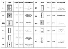 different types of doors and windows with numbers on the front, side, and back