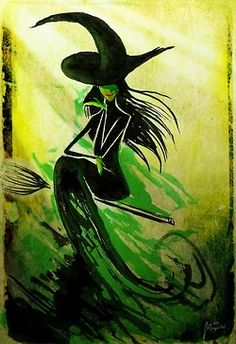 a drawing of a witch sitting on top of a broom