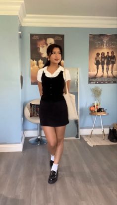 90s Black Skirt Outfit, Same Base Different Outfits, 2000s Teacher Outfits, Curvy Outfits Classy, Outfits With Hair Bows, Black Dress School Outfit, Fire Style Root Outfits, Soft Goth Summer Outfits, Outfits With A Black Dress