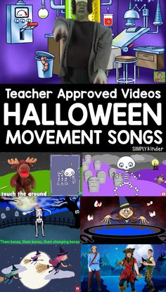 an animated halloween movie with the title teacher approved videos halloween movement songs