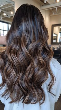 45 Stunning Sunkissed Brunette Hair Ideas To Revamp Your Hair Hair Cuts Brunette Girl, Virgin Hair Color Transformation, Cold Brew Balayage Hair, Beach Waves Hair Brown, Different Hair Color Ideas For Brunettes, Dark Brown Hair With No Highlights, Brunette Bayalage Honey, Balyage Medium Hair Brunettes, Hazel Balayage Hair