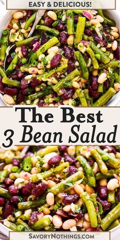 the best 3 bean salad recipe is shown in three different pictures with text overlay