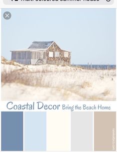 an image of a house on the beach with blue and gray color scheme for interior decor