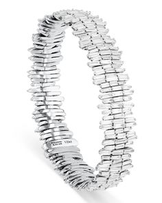 Suzanne Kalan 18K White Gold Diamond Baguette Bangle Bracelet Luxury Silver Baguette Bracelet, Luxury Evening Bracelets With Baguette Diamonds, Baguette Rings, Diamond Baguette, Suzanne Kalan, High Jewellery, Baguette Ring, Stone Bangle, Expensive Jewelry