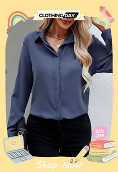 Silky Cozy Female Lapel Solid Color Chiffon Blouse Long Sleeve Chiffon Shirt For Work, Chiffon Tops For Fall Workwear, Chiffon Tops For Work In Fall, Fall Office Blouse In Chiffon, Fall Office Chiffon Blouse, Chiffon Blouse For Work, Chic Chiffon Shirt For Workwear, Chic Chiffon Shirt For Work, Chic Chiffon Button-up Top