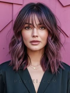 32 Stunning Chocolate Mauve Hair Ideas 2024 Including Color Dark Formulas Balayage with Highlights Brown And Mauve Hair, Mauve Highlights On Dark Hair, Chocolate Mauve Hair, Redken Balayage, Dream Haircut, Balayage Short Hair, Framing Bangs