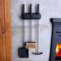 SET OF FIREPLACE TOOLS TO MOUNT ON THE WALL by FUSION COSMOS HANDMADE. - A product that is super resistant to constant use without suffering deformations or changes in appearance typical of the passage of time. All its joints are welded which makes it a robust item of superior quality. - Suitable for indoors and outdoors, waterproof. Product treated with an anti-corrosion, anti-UV powder coating which can withstand any weather conditions no matter how severe, in addition to resisting scratches t Fireplace Poker, Grilling Tools, Fireplace Tools, Grill Accessories, Fireplace Accessories, Shop House, Tools, Halloween Shopping, Fireplace