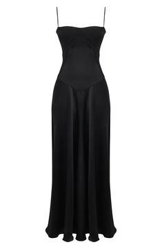 A sculpting corset-inspired bodice shapes this glamorous satin gown punctuated with a laced-up back. Exclusive retailer 52" length (size X-Large) Square neck Adjustable straps Unlined 75% acetate, 25% polyester with 80% polyamide 20% elastane contrast Dry clean Imported Black Lace Maxi Dress, Vintage Cami, Satin Noir, Evening Dress Floor Length, Satin Gown, Satin Maxi, Satin Maxi Dress, House Of Cb, Lace Maxi