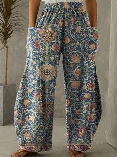 Pants With Patterns Women, Cheap Bohemian Wide Leg Pants For Spring, Cheap Bohemian Summer Wide Leg Pants, Luxury Bohemian Wide-leg Bottoms, 40s Womens Pants Embroidered, Cheap Bohemian Wide-leg Pants, Look Hippie Chic, Casual Wide Leg Pants, Boho Pants